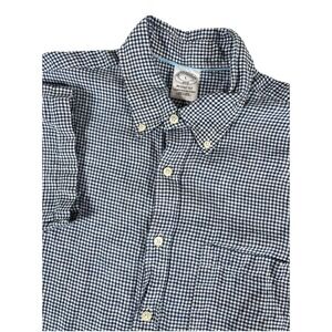 Brooks Brothers 100% Linen Regent Fit Sz L Blue Gingham Check Short Sleeve Shirt